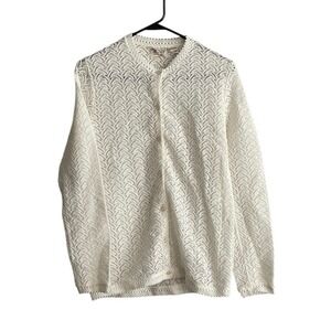 Vtg Women Cardigan Sweater Small Off White Button Acrylic Cottagecore GrannyCore